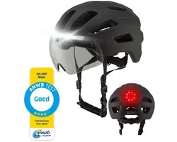 GOOFF® RIDER Fietshelm met Vizier en Verlichting - Ebike Helm voor Volwassenen - Geschikt voor Elektrische Fiets en Racefiets - LED Licht - Dames en Heren - Zwart - L