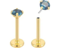 2 STKS Titanium 20G Threadless Platte Terug Geboortesteen Gem Stud Oorbellen Labret Helix Tragus Kraakbeen Lip Monroe Conch Oor Stud Barbell Body Piercing Sieraden