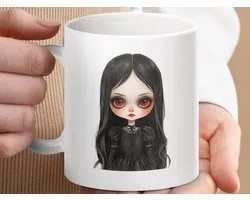 Mug, Mug Poupée Pop Gothique, Poupée aux Yeux Rouges, Tasse à Coffee Mignonne et Effrayante, Cadeau Emo Kawaii Gothique, Mug Poupée Horreur , Mug Fan de Poupée Gothique