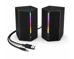 Computer Speakers met stereogeluid - Geschikt Voor Meerdere Apparaten - PS5 - Telefoon - Tablet - Gamingluidsprekers - Ook Geschikt Voor Gaming - RGB – PC Speaker – Stereo Surround Sound – USB Aansluiting - Zwart