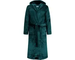 Badjas unisexe Extra long avec capuche et ceinture - Polaire ultra douce - Homme Femme - Vert sarcelle - Taille S/M - 8210