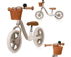 Lionelo Alex Plus – Loopfiets vanaf 3 jaar – 12” Lekvrije Banden – Verstelbaar zadel (30-35 cm) & Stuur (52-58 cm) – Met voetensteun, mandje & bel – 3,4 kg licht – Stuurbegrenzer – Antisliphandvatten – Comfortabel Zitting, Baby Fiets Leren balanceren