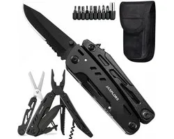 Jaxplore 21-in-1 Zakmes – Multitool met Holster – RVS - 10-delige Bitset – Jachtmes – Multifunctioneel – Survival - Zwart