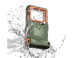 Étui de téléphone étanche Housse de plongée universelle pour smartphone - Nager Snorkeling sous l'eau - iPhone 14 Pro Max 13 11 Samsung S23 Ultra S22 S9 Huawei Google OnePlus Xiaomi Motorola - Vert armée/ Oranje
