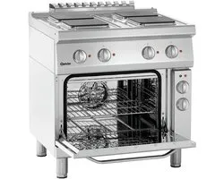 Bartscher Elektrisch Fornuis 700 B800 - 4 Rechthoekige Kookplaten - Convectieoven - 14-05 kW - 800x700x850mm - Horeca Oven - Horeca Fornuis