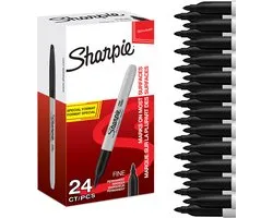 Marqueurs permanents Sharpie Noir - Avec pointe fine - 24 pcs