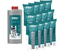 Sillar 12x Waterfilter voor koffiemachines - Waterfiltervervanging - Krups Melitta Nivona Koffiezetapparaten - vervanging voor F088 / NIRF 700 / PRO AQUA filters + Universele ontkalker Sillar 1L