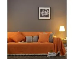 KKLT Plush Sofa Covers 1 Piece Stretch Sofa Cover for Most Shapes Sofas Thick Multifunctional Decorative for Sofa - Orange 71x87 Inch