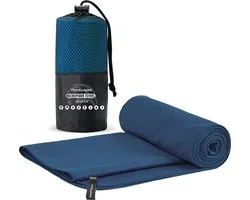 Set de serviettes de voyage en microfibre Travelhawk - 2 pièces - Handdoeken - Petite (40 x 80 cm) et grande (76 x 150 cm) - Microfibre - Bleu foncé
