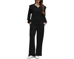Yutdeng Trainingspak voor dames, sportief, tweedelig, elegant, trainingspak, oversized sweatshirt met kwart ritssluiting, lange mouwen, broek met wijde pijpen met zakken, winter, herfst, kleding