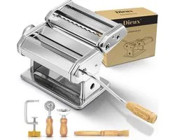 Dieux - Pastamachine Set - Pastamaker - Inclusief Pasta Tools - Houten handvat - RVS - Pasta - Ravioli - Keukengerei - Housewarming cadeau