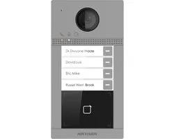 Hikvision DS-KV8413-WME1(C)/SURFACE 4-knops IP video intercom 2MP WiFi deurbel met PoE, Mifare kaartlezer en alarm