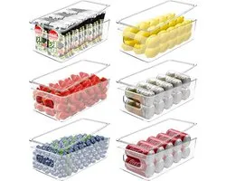 Fridge Organiser, Set of 6, High-Quality Storage Cupboard, Kitchen Organiser with Lid, Stackable Fridge Organiser, Storage Box, Fridge Boxes for Cupboards, Freezer, Office