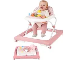 Born Lucky Loopstoel / Baby Walker – Makkelijk in te klappen – In hoogte verstelbaar – Met afneembare speelset - Soft Roze