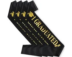 BTH - Sjerp - Geslaagd - Versiering - I Graduated - Graduation - Photobooth - Zwart & Goud - 4 Stuks