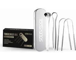 Gratte-langue professionnel SolidStock pour soins bucco-dentaires - 4 pièces gratte-langue - acier inoxydable