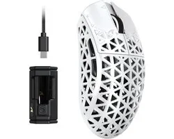 ATTACK SHARK R5 Ultra - Gamingmuis - Koolstofvezel Behuizing - 39g Ultralicht - HyperSpeed Draadloos - 2.4G / Bluetooth / USB-C Bedraad - PAW3950MAX Sensor - 8000Hz Pollingsnelheid - 42.000 DPI - Windows & Mac - Wit