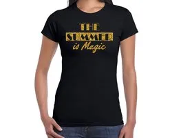 Toppers - Bellatio Decorations Toppers verkleed T-shirt dames - The summer is Magic - zwart - glitter goud - Miami Vice L