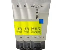 L'Oréal Paris Studio Line Invisi Fix 24H Clear & Clean Gel Strong - 3 x 150 ml - Voordeelverpakking
