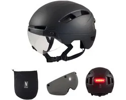 NO-EFFORT Fietshelm Volwassenen – Met LED Verlichting - Verstelbare Fiets Helm – Elektrische Fiets – Fatbike – Speedpedelec – Maat M 55 - 58 cm – Zwart – Cycling Helmet