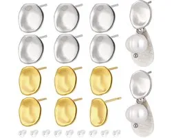 BENECREAT 52Pcs Earring Making Components Kit 18K Gold Plated Flat Back Studs for DIY Jewelry 11.5x10mm Brass Findings with Plastic Ear Nuts Included