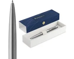 Waterman Impression Balpen | Medium Punt met Blauwe Inktvulling | Roestvrij Staal met Palladium-Gecoate Afwerking | Geschenkdoos