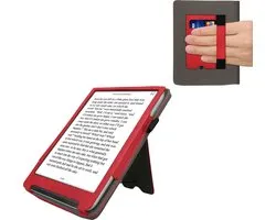 Étui à rabat kwmobile pour liseuse - compatible avec Pocketbook InkPad 4 / Color 3 / Color 2 / Vivlio InkPad 4 / InkPad Color 3 - En similicuir et daim - En rouge / gris foncé