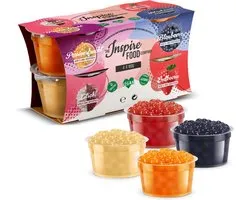 Inspire Food Company - Bubble tea - Perles de Bubble Tea - Perles Popping Boba - Perles de Fruits Popping - Fraise, Fruit de la Passion, Litchi, Myrtille - 4 x 100 grammes