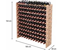 Casier à vin pour 120 bouteilles - 12 niveaux - 105x30x132 cm design modulaire empilable - cadre en bois robuste - idéal pour la cuisine, la cave ou le bar