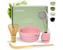 Comforder Matcha Set - Starterkit met Whisk Klopper en Kom - Thee Set Roze