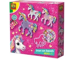 SES Creative - Unicorn - Strijkkralen - Knutselen Meisjes - Strijkkralen in Verschillende Kleuren met Glitter Stickers - Vanaf 5 Jaar