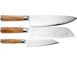 Eden Sugoi Olive Messenset 3-delig - Koksmes, Santoku & Universeelmes
