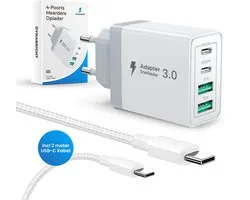 Dynabright Adapter - 40W - USB Snellader - Incl. USB-C kabel - Universeel - 4 poorten - 2x USB-C & 2x USB-A - Oplader - USB Stekker