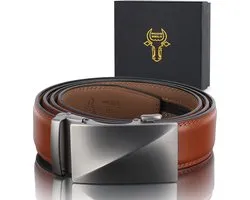 RodeBelt Ceintures en cuir pour hommes boucle automatique - marron - Riem réglable sans trous 130cm argent