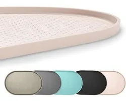 SnelShoppen - Conlun Kattenvoer Mat met Verhoogde Rand 1.2cm, Spill Control Hondenschaal Mat, BPA Vrij Siliconen Rubber, 100% Waterdicht, Beige 48x30c