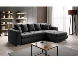 Canapé d'angle Fador Compacto Velvet Dark Grey - Canapé d'angle avec fonction lit - agencement salon universel à gauche ou à droite - canapé d'angle seatandbeds.be