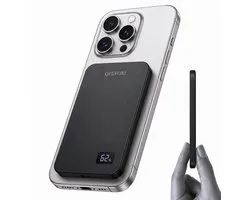 Qelvori Ultra Dunne Magnetische Powerbank 5000mAh - 20W USB-C Snellader - 15W Draadloos Opladen - MagSafe Compatibel - Geschikt voor iPhone 17/16/15/14/13/12 series & Android- LED Display- Noodpakket
