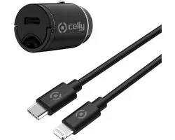 Celly Autolader en kabel USBC>Lightning - 20W Power Delivery-technologie - 'Made For iPhone' gecertificeerd