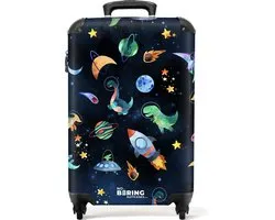 NoBoringSuitcases.com® - Kinderkoffer jongen - Dino's in de ruimte - Kindertrolley jongens - Handbagage koffer lichtgewicht - Reiskoffer trolley kinderen - Rolkoffer met wieltjes - Past binnen 55x40x20 en 55x35x25