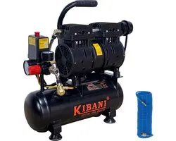 Kibani Super Stille Ecoline Compressor 6 Liter + Rubberen Luchtslang 10 Meter - SET - Olievrij - 8 Bar - 89 L/min - 48 dB(A)
