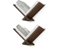 Vintage Wooden Floating Wall Bookcase - Small V Shape Wall Shelf Set of 2 for Book Study Bedroom Living Room Decor