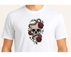 Midnight Flora - T Shirt - DarkBotanical - SkullArt - Gothic - MetalAesthetic - ModernGoth - MoonAndBones