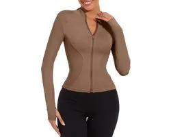 Yutdeng Sportjack met ritssluiting voor dames, hardloopjas, fitnessstudio, yoga, ademend, lange mouwen, crop top met duimgaten, sneldrogend, fitnessjassen, mantel, kleding