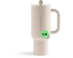 Waterdrop® Explorer Thermo Drinkbeker 1,1 L - 12 uur koud - Drinkbeker met rietje, handvat en lekvrij deksel - Off-White - Perfect voor ijskoude dranken