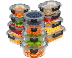 KitchenBrothers Meal Prep Bakjes Set - Glazen Vershoudbakjes - Luchtdicht - BPA-vrij - Diepvriesbakjes - Bewaarbakjes - 6,79L - Glas - 12 Stuks