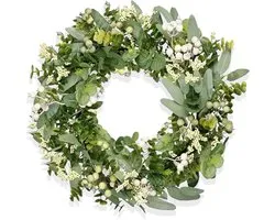 Couronne de porte en eucalyptus - Couronne de printemps verte pour l'intérieur et l'extérieur - Couronne de fleurs décorative - 45 cm - Convient pour la porte d'entrée et la ferme - Aspect naturel