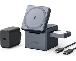 Anker- Cube de chargement 3 en 1 avec MagSafe - Puissance de charge maximale sans fil de 15 W - compatible avec les séries iPhone 14/13/12 - Apple Watch séries 1-7/SE et AirPods Pro/3/2 (avec alimentation 30 W )