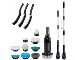 Brosse de nettoyage électrique - Brosse à récurer avec manche - Polisseuse - 8 accessoires + Brosses et clip de suspension gratuits