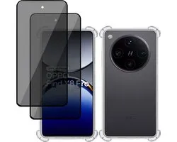 Hoesje + 2x Privé Screenprotector geschikt voor OPPO Find X8 Pro – Privacy Tempered Glass - Case Transparant