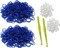 600 Loom Bands met 2 weefhaken en S-clips donker blauw